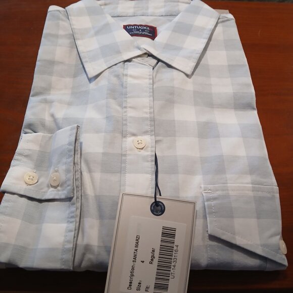 Untuckit  Santa Marzi Women's  Blue and White Plaid Long Sleeve Button D… - Picture 1 of 5